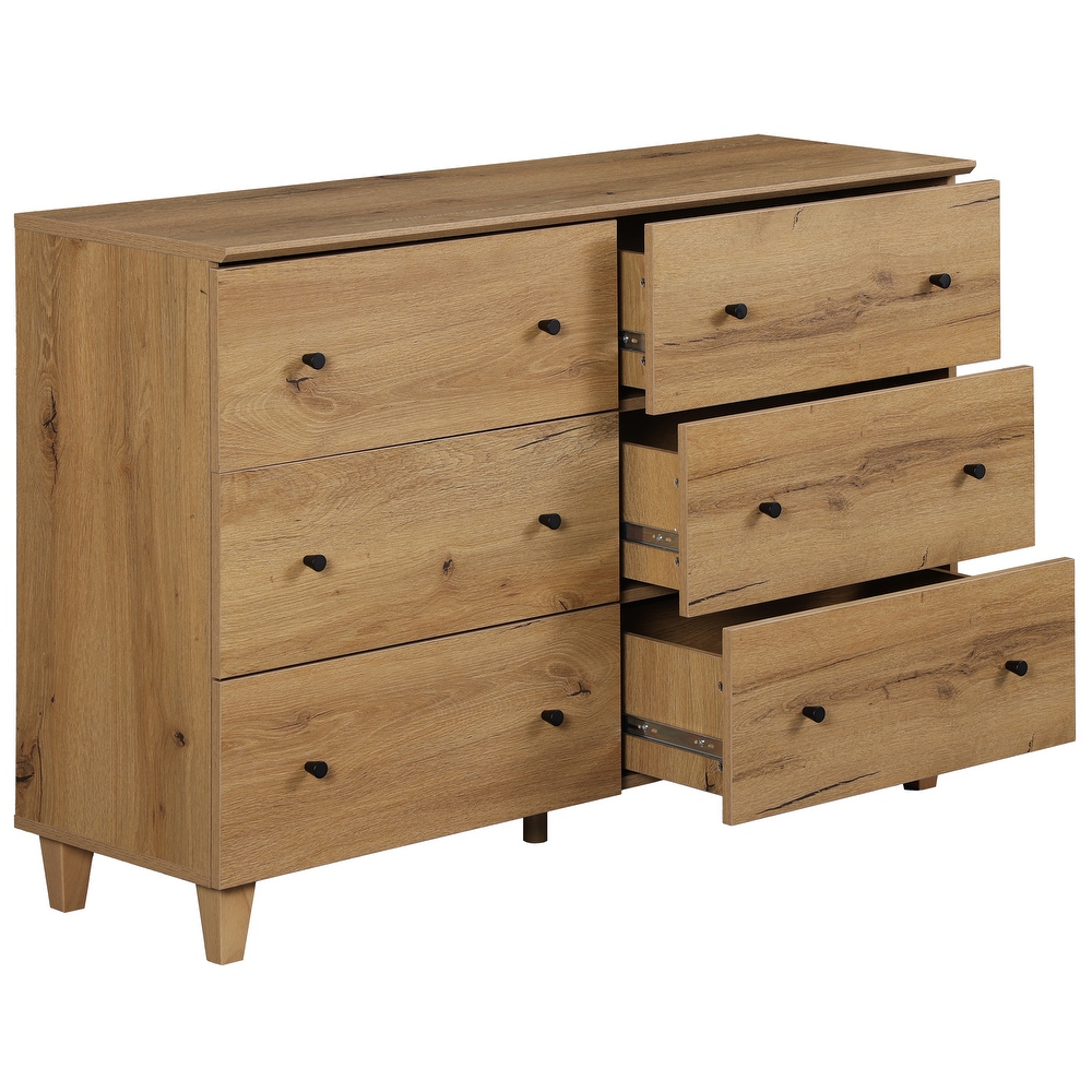 6 Drawers Dresser for Bedroom  Wooden Wide Chest of Drawers