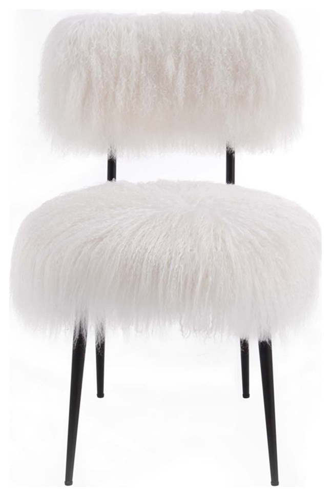 Modway Skylar Modern Upholstered Sheepskin  ampMetal Chair in White/Black   Midcentury   Armchairs And Accent Chairs   by Homesquare  Houzz