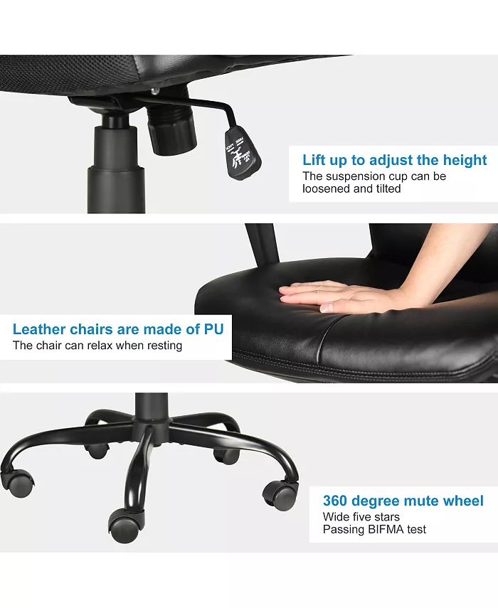 Simplie Fun Office Desk Chair with High Quality PU Leather Adjustable Height Tilt 360-Degree Swivel 300 lbs Black