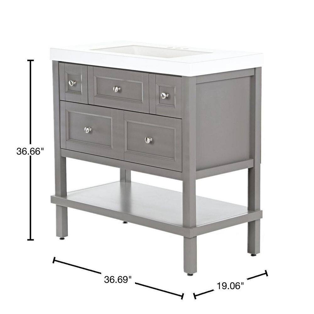 Glacier Bay Ashland 36.7 in. W x 19.1 in. D Bath Vanity in Taupe Gray with Cultured Marble Vanity Top in White with Integrated Sink ALII36P2-TG