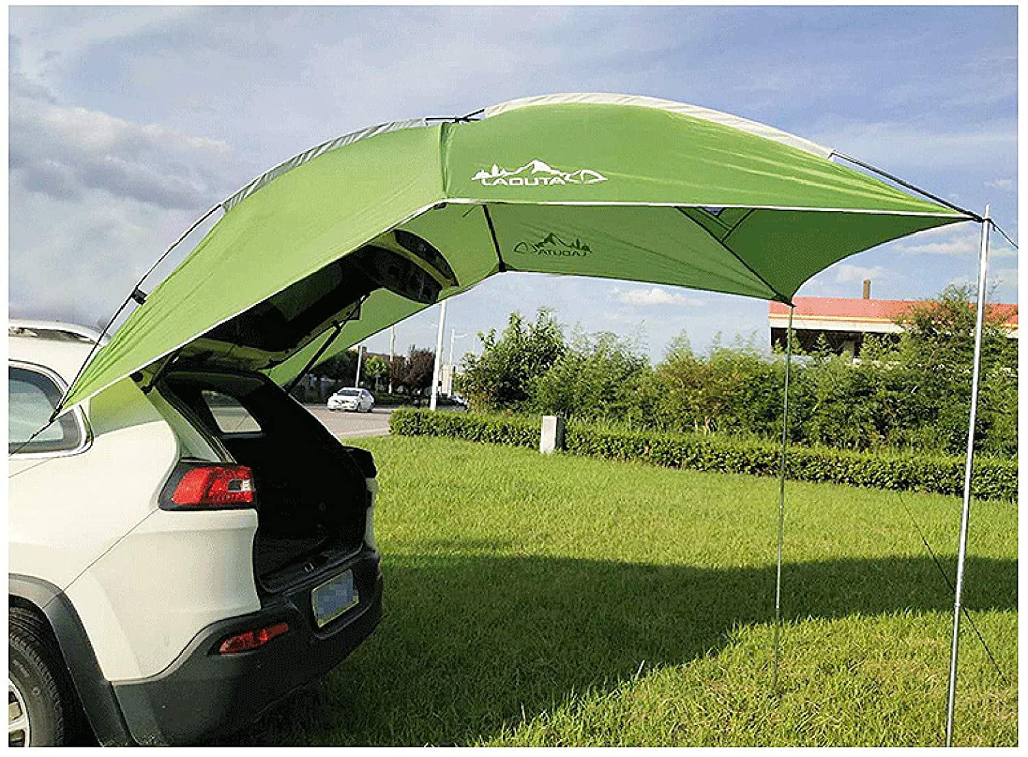 FETCOI Car Tailgate Tent Canopy，110x74 Tailgate Shade Awning Tent，Leak Proof SUV Awning，SUA Tents for Camping，Beach， Picnic， Swimming Pool