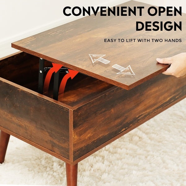 Wood Lift Tabletop Dining Table， Lift Top Coffee Table with Hidden Compartment and Adjustable Storage Shelf