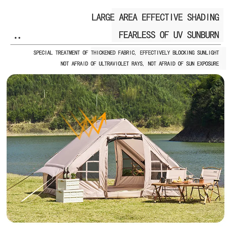 4 Season Luxury Large Camping Tube Tent Inflatable Camping Tent Glamping Canvas Inflatable Outdoor Camping Air Family Tent