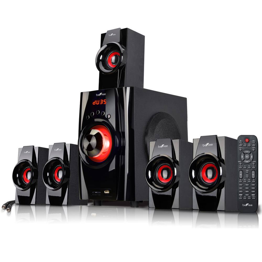 BEFREE SOUND 5.1-Channel Surround Sound Bluetooth Speaker System in Black and Red 98592794M