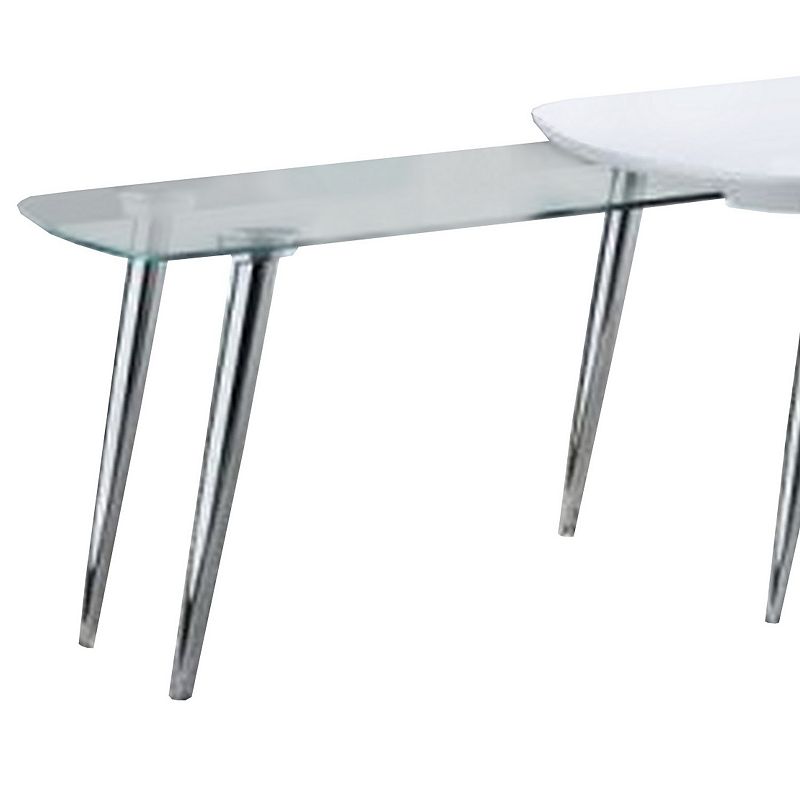 Coffee Table with Pull Out Tabletop， White and Silver