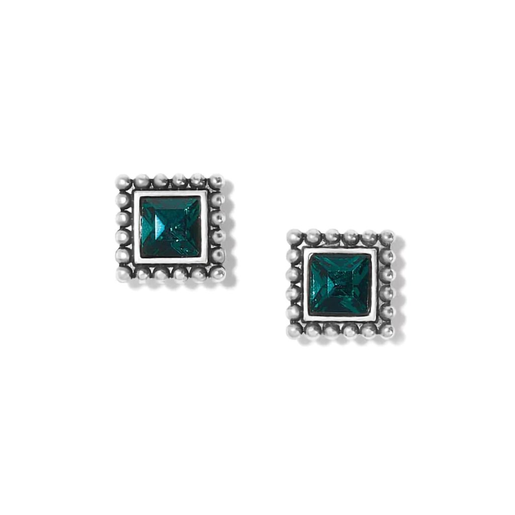 Brighton Sparkle Square Mini Post Earrings in Silver Green