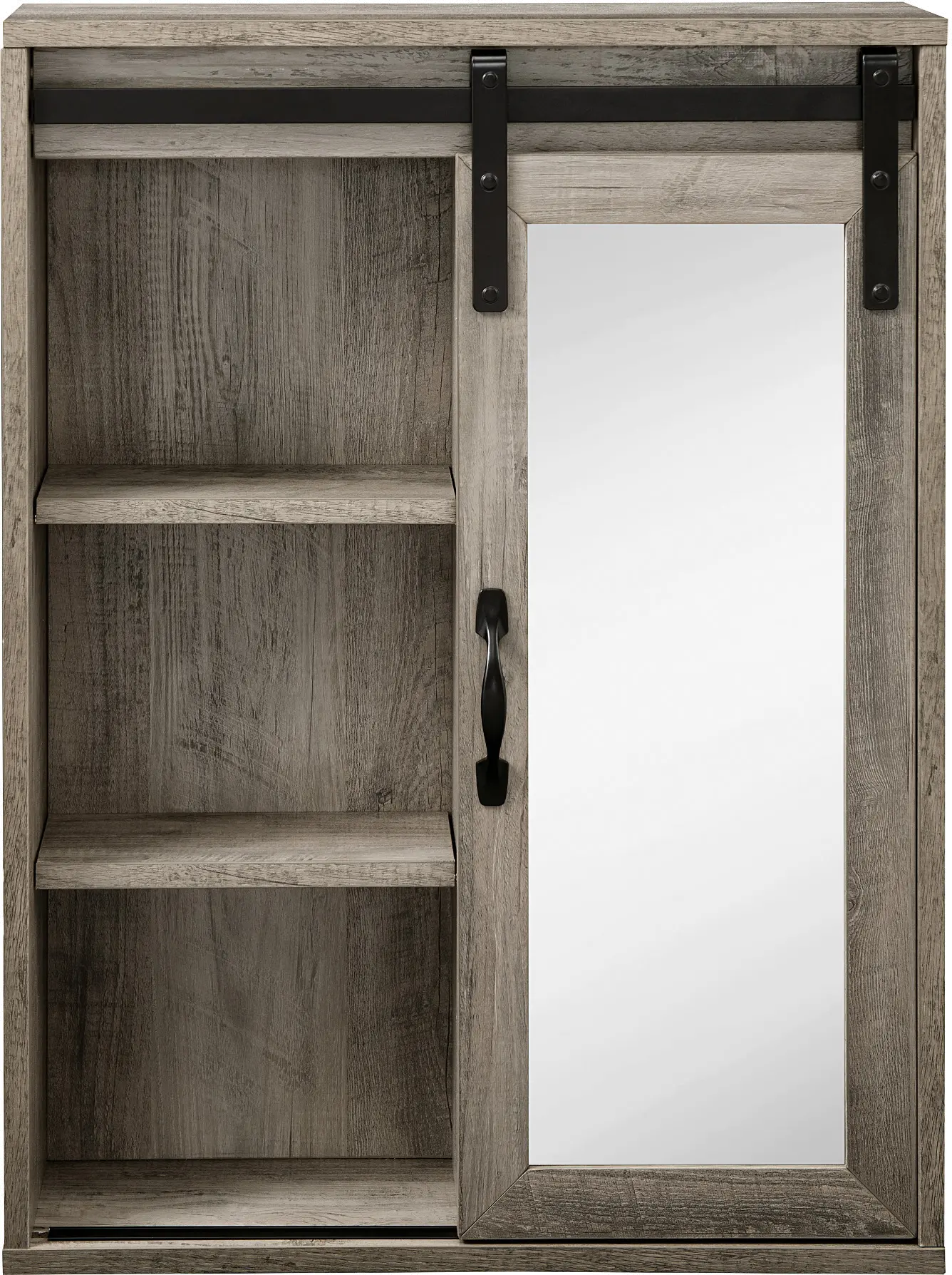 Sliding Mirrored Barn Door Gray Wall Cabinet