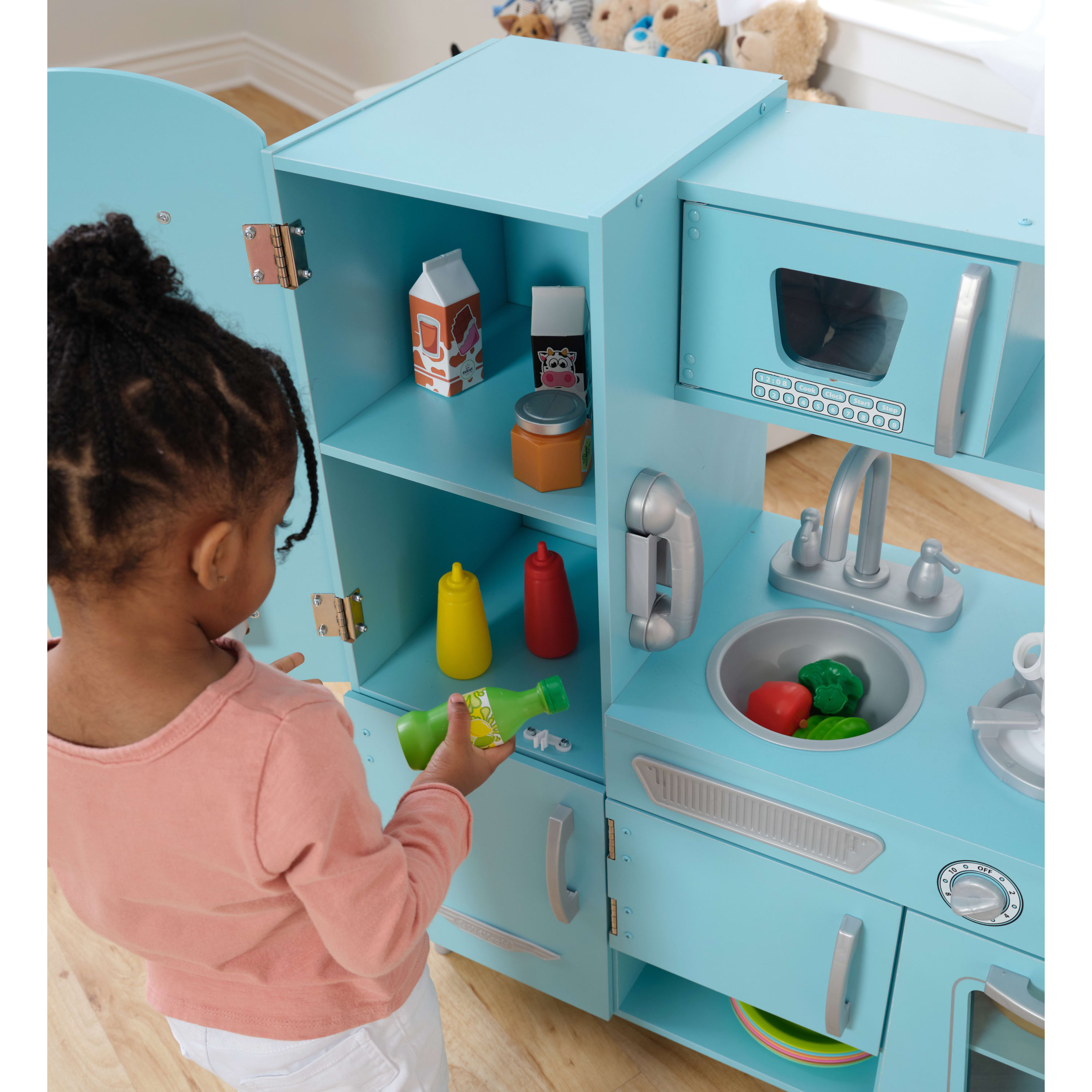 KidKraft Vintage Wooden Play Kitchen with Pretend Ice Maker and Play Phone -  Blue