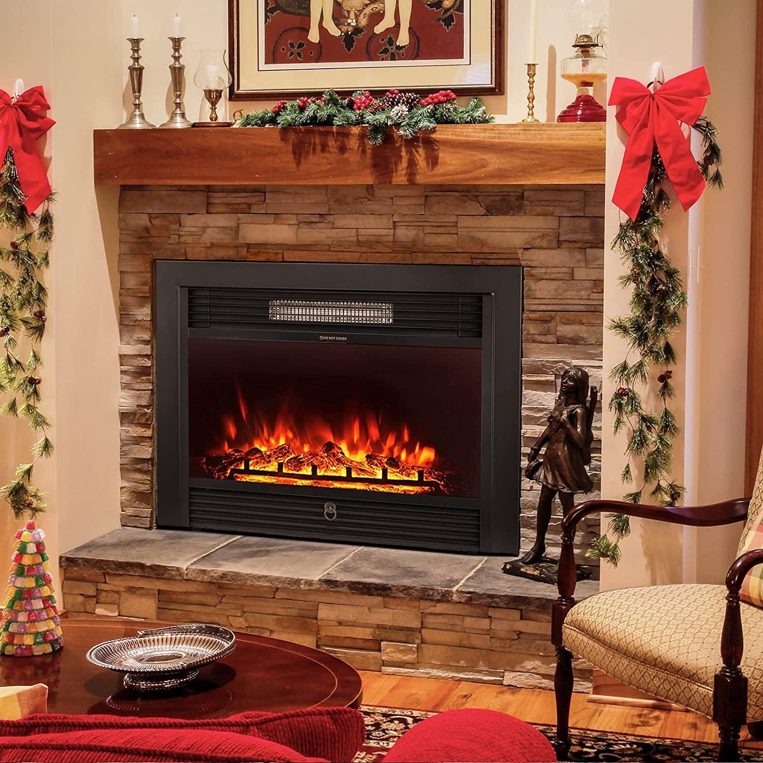 YODOLLA 28.5" Electric Fireplace Insert with Remote Control and Timer