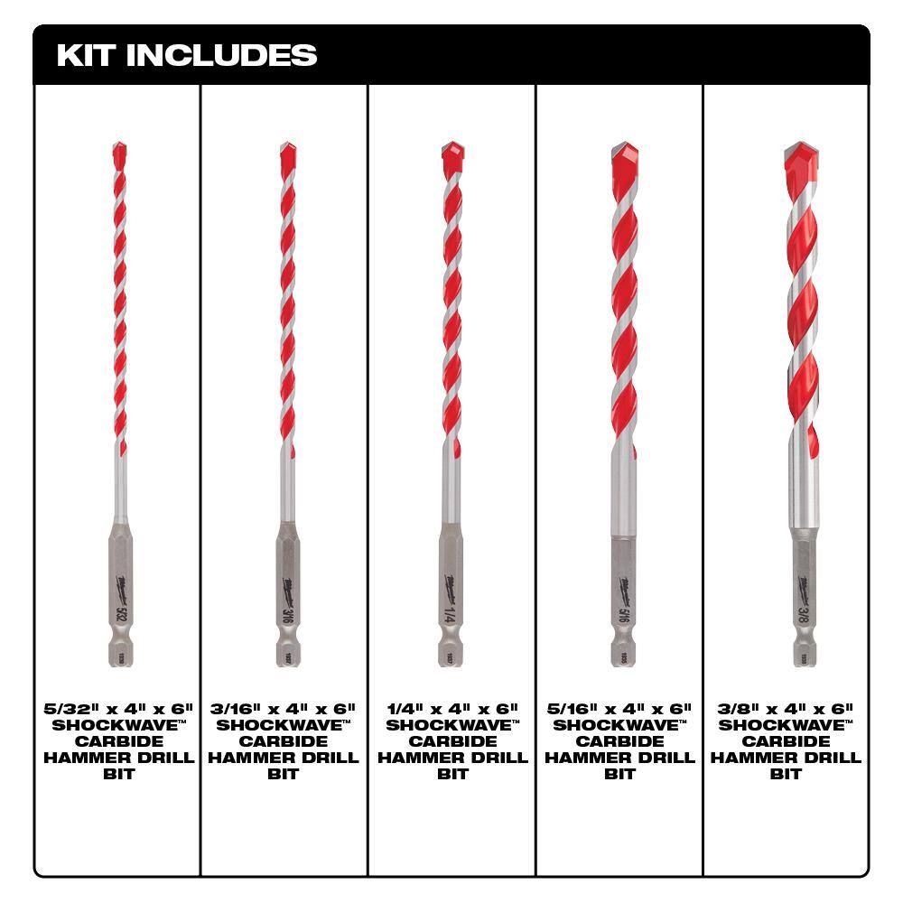 MW M18 FUEL 18V Lithium-Ion Brushless Cordless Hammer Drill (Tool-Only) WSHOCKWAVE Carbide Hammer Drill Bit Set (5-Piece) 2904-20-48-20-9051