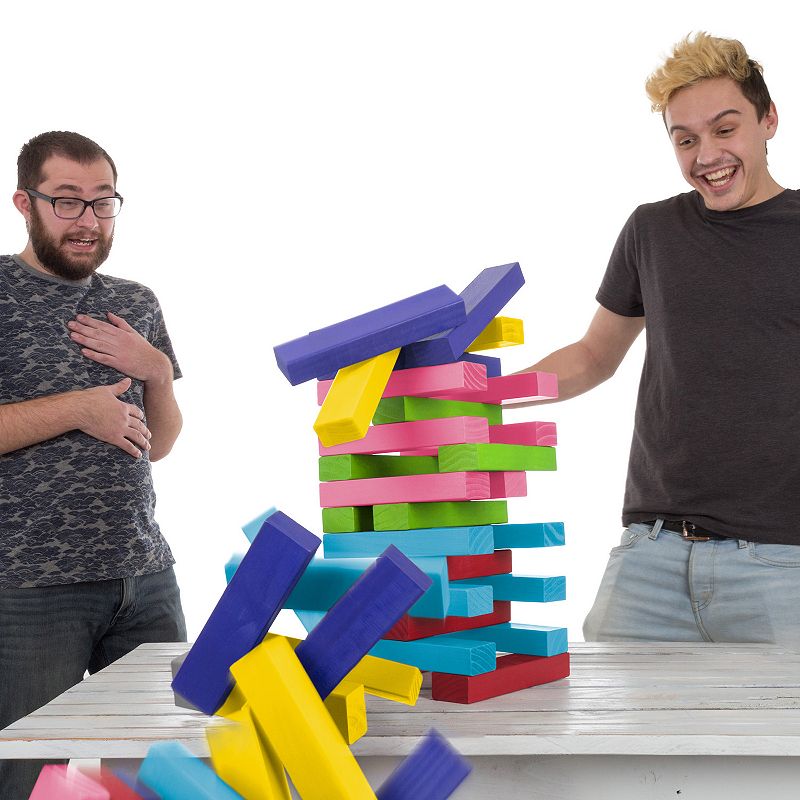 Hey! Play! Multicolor Giant Wooden Stacking Game with Dice