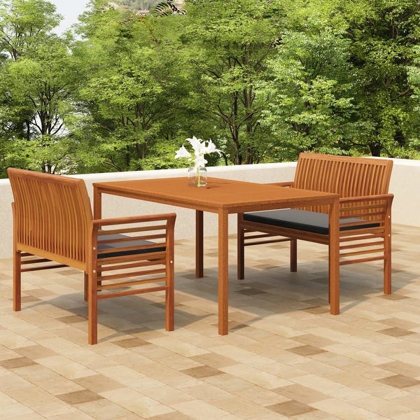 3 Piece Patio Dining Set with Cushions Solid Wood Acacia -  - 37575806