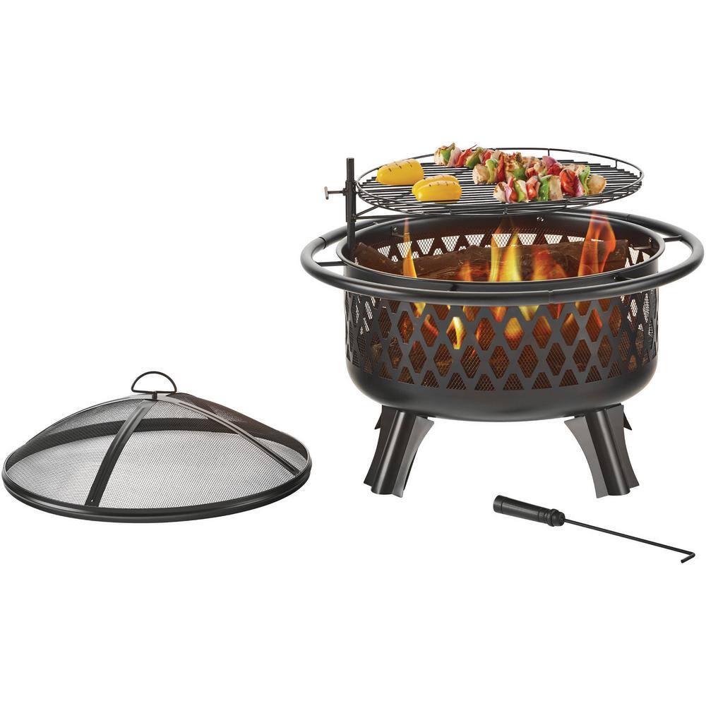 Hampton Bay Piedmont 30 in. Steel Fire Pit in Black with Poker OFW992RA