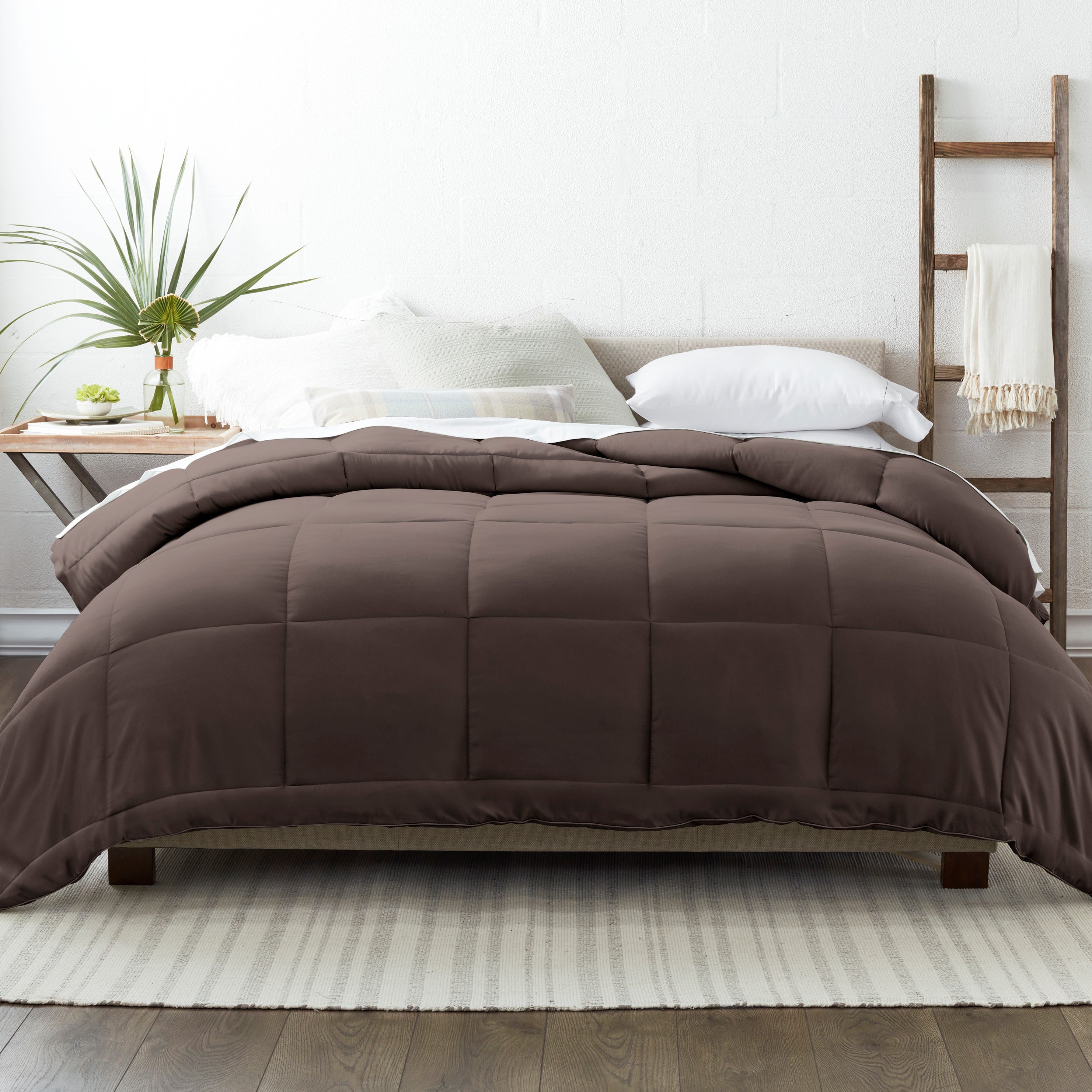 Chocolate All Season Alternative Down Solid Comforter, Full/Queen, by Noble Linens