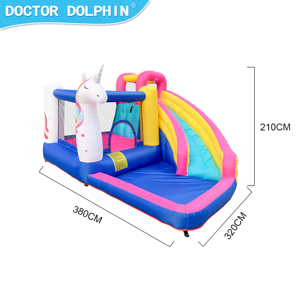 TBWYF Kids Inflatable Bounce House Jumping Castle with Slide, Climbing Wall, Trampoline, & Water Pool Area Unicorn with 450W Blower