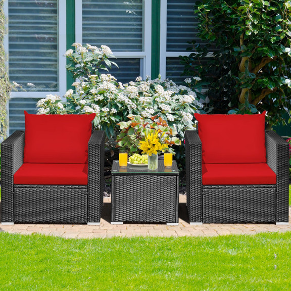 Costway 36207958 3 Pieces Patio Wicker Conversatio...