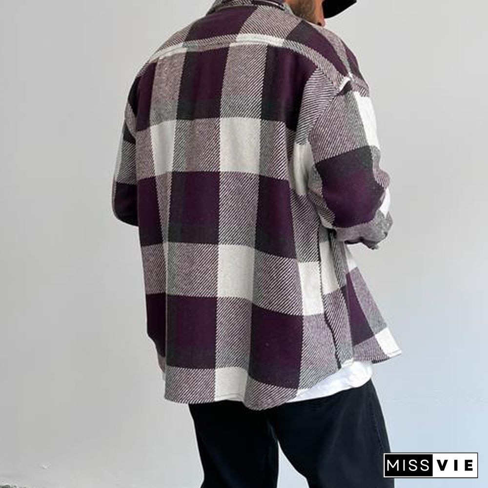 Square Check Texture Shirt Jacket