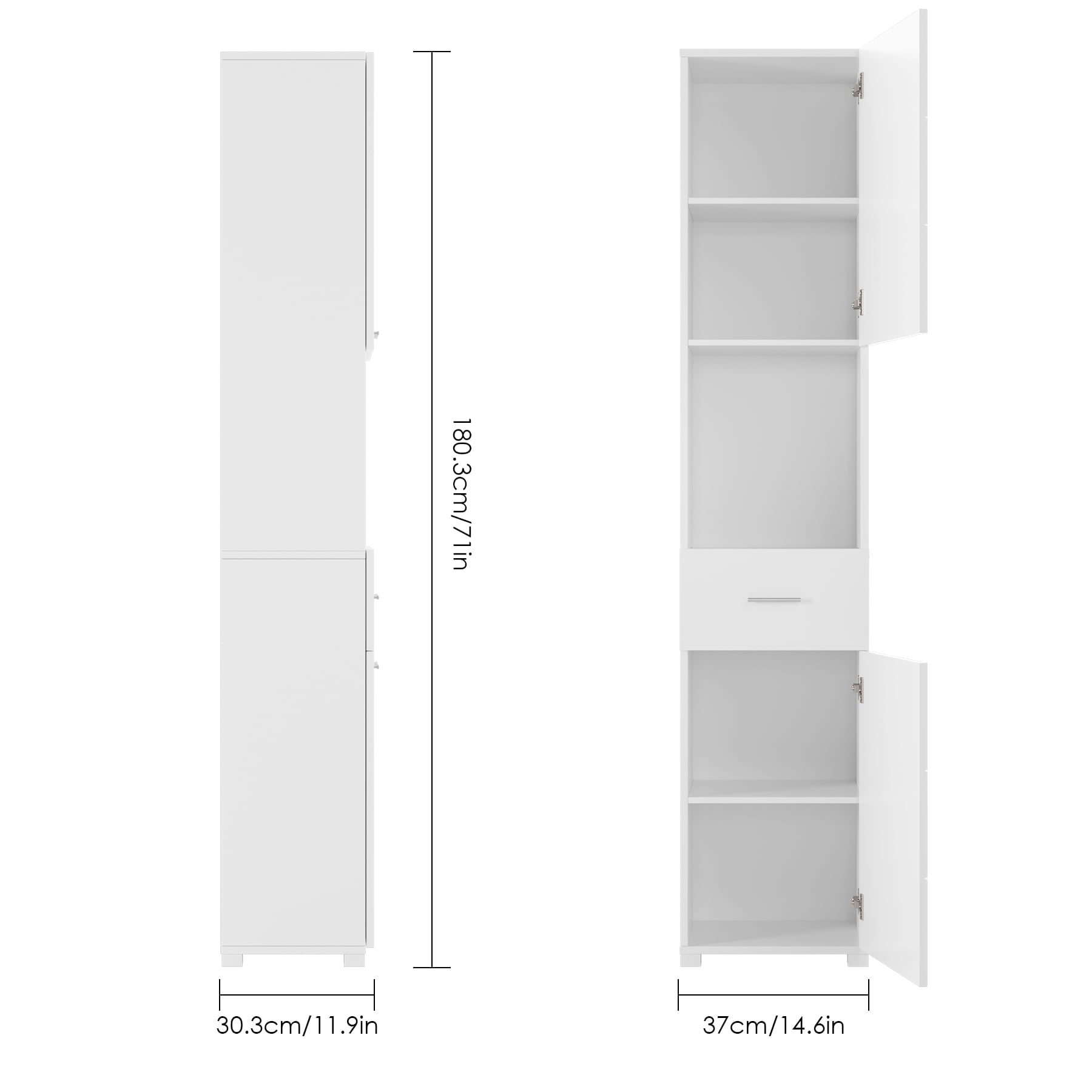 Homfa White Cabinet with Doors and Shelves, 71'' Floor Standing Wood Shelving Units for Bathroom