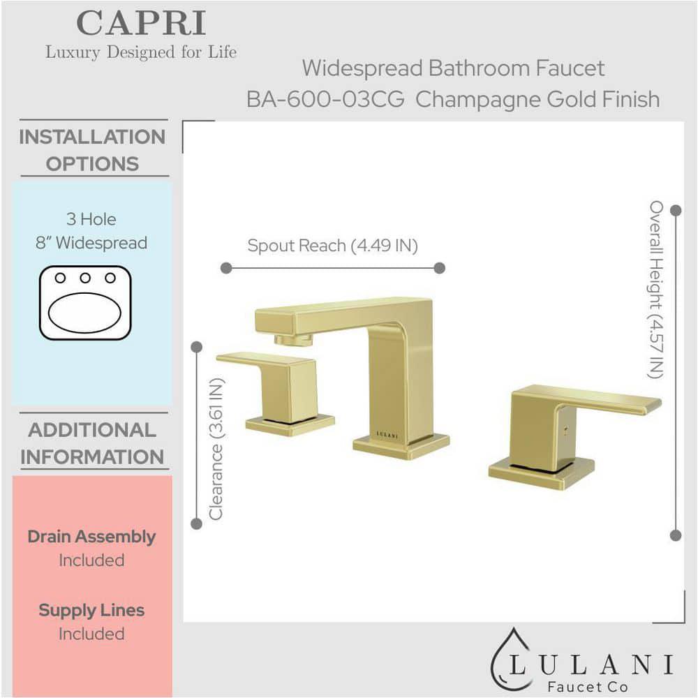 Lulani Capri 8 in Widespread 2Handle Bathroom Faucet in Champagne Gold