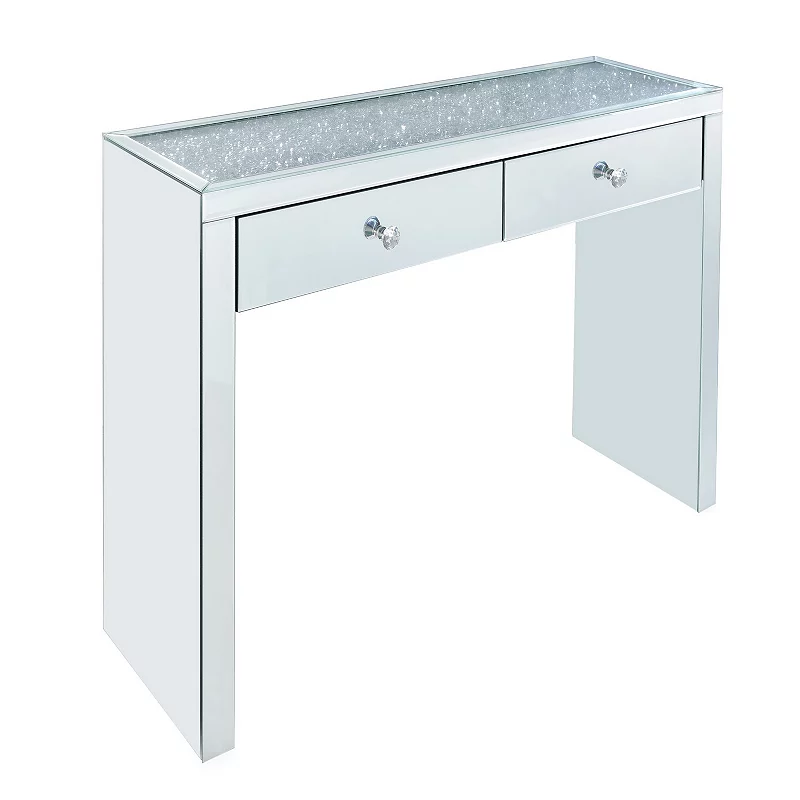 Wooden Console Table with 2 Storage Drawers and Faux Diamond Inlay， Silver