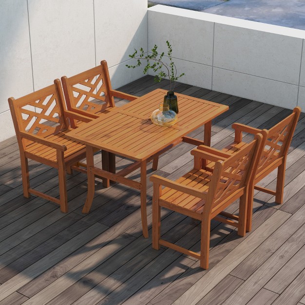 Outsunny Outdoor Patio Dining Set 4 Seater Wood Dining Table And Chairs For Backyard Conservatory Garden Poolside Deck Teak