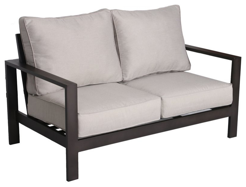 Atlantis Aluminum Frame Loveseat in Brown with Beige/Off White Cushion   Transitional   Outdoor Loveseats   by Homesquare  Houzz