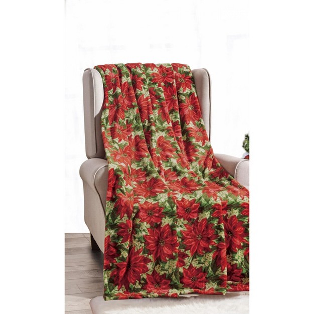 Kate Aurora Red Merry Christmas Poinsettia Ultra Soft amp Plush Throw Blanket 50 In W X 60 In L