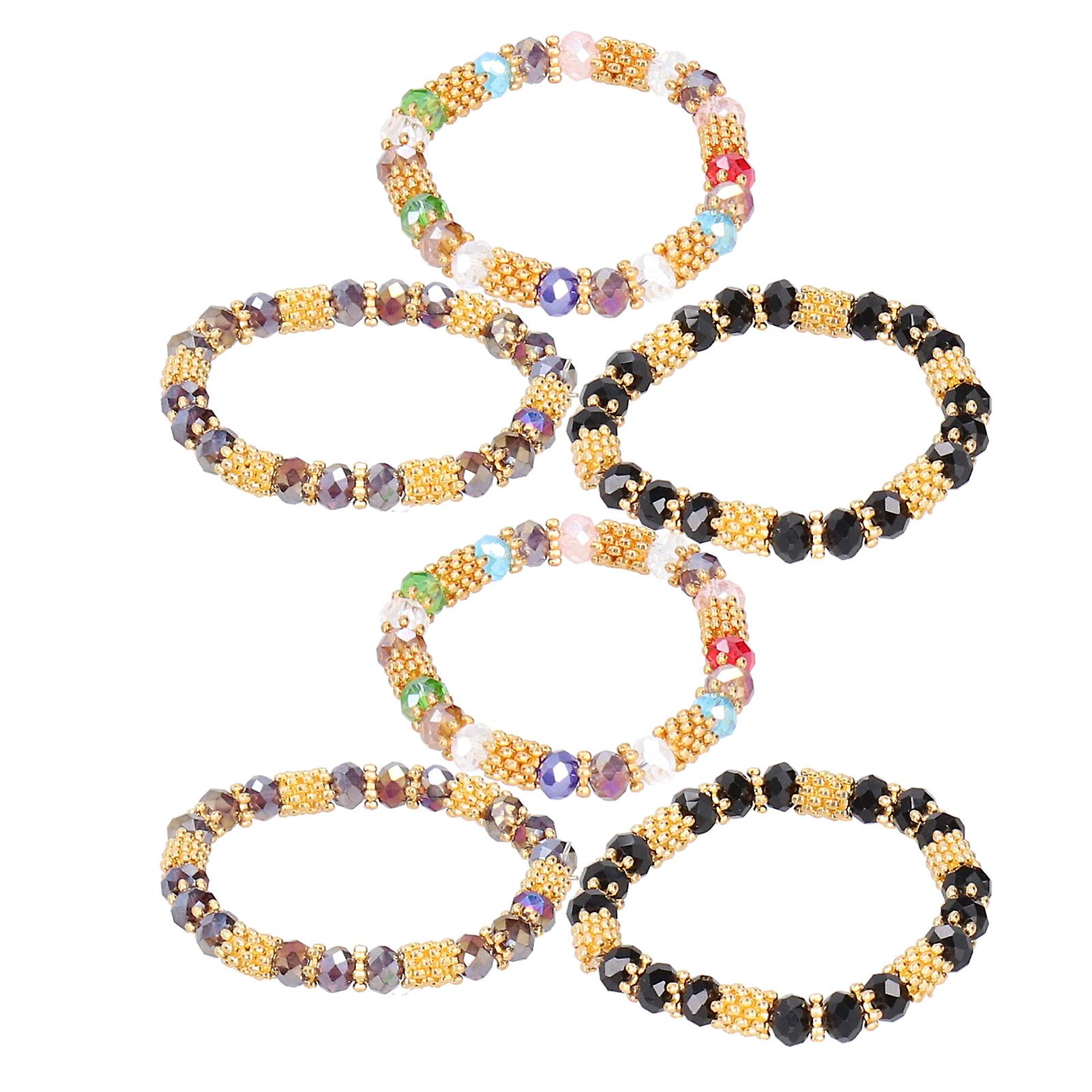 6pcs Beaded Bracelet Shiny Crystal Simple Style Women Girl Jewelry Gift Decoration