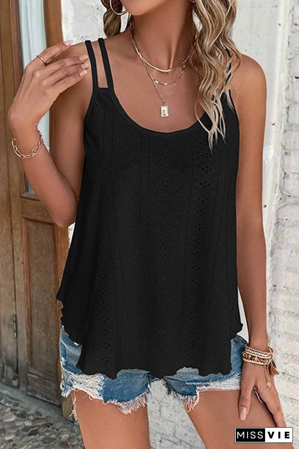 Black Eyelet Strappy Scoop-Neck Tank Top