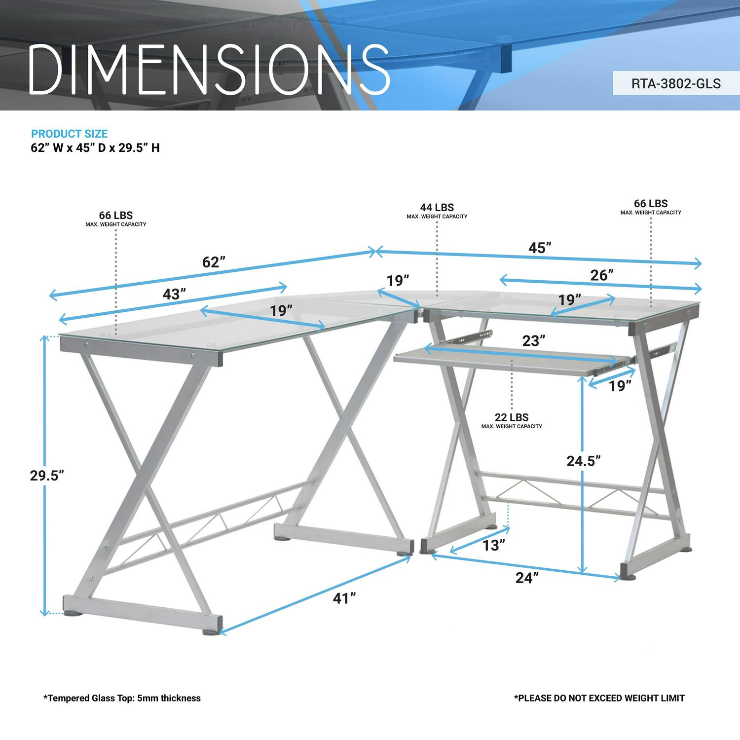 Techni Mobili LShaped Tempered Glass Top Computer Desk with Pull Out Keyboard Panel Clear  Crowdfused