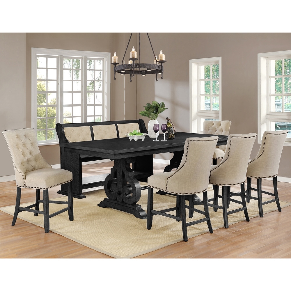 Best Quality Furniture 7pc Dining Set Extension Tufted Counter Chairs   Bench