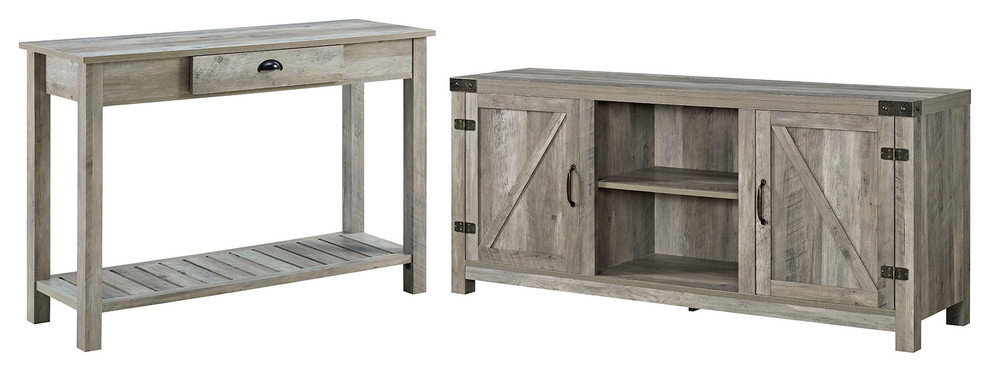 Barn Door TV Console and Country Style Entry Table  Gray Wash   Farmhouse   Entertainment Centers And Tv Stands   by Walker Edison  Houzz