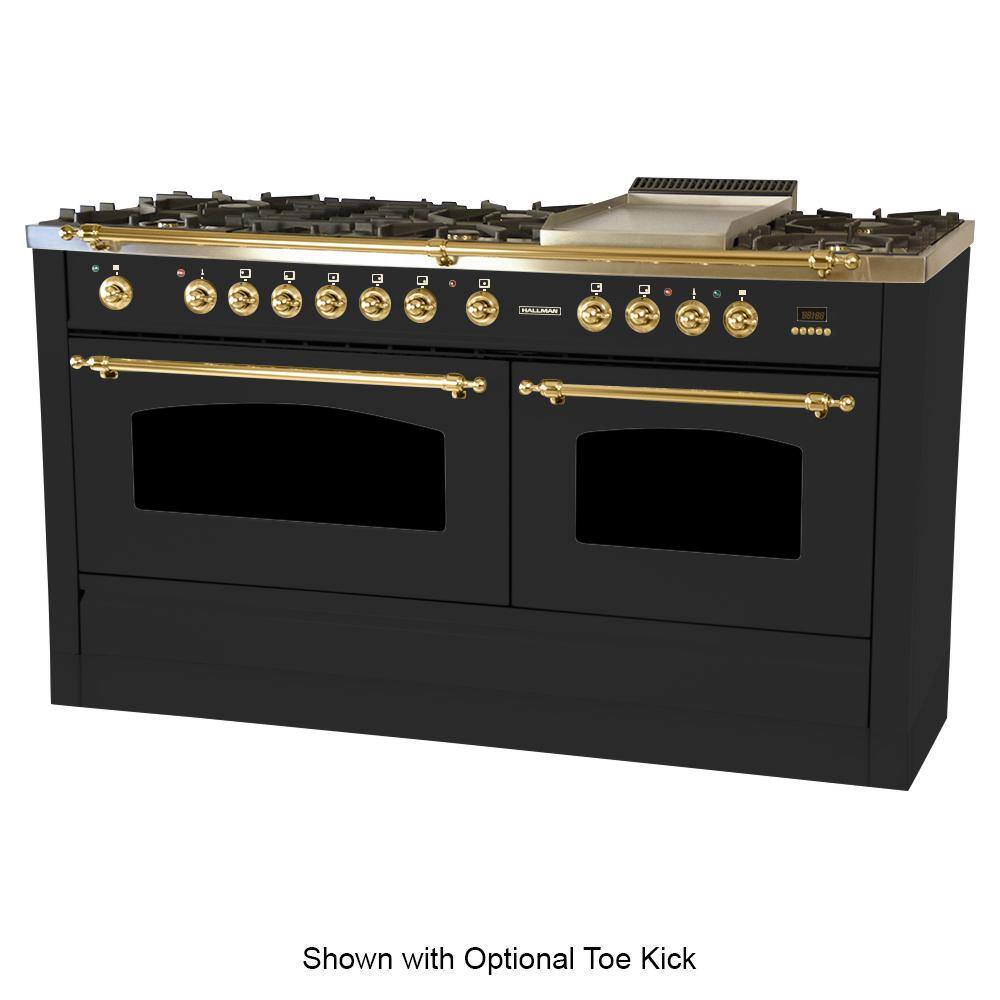 Hallman 60 in. 6 cu. ft. Double Oven Dual Fuel Italian Range True Convection8 Burners LP Gas Brass TrimMatte Graphite HDFR60BSMGLP