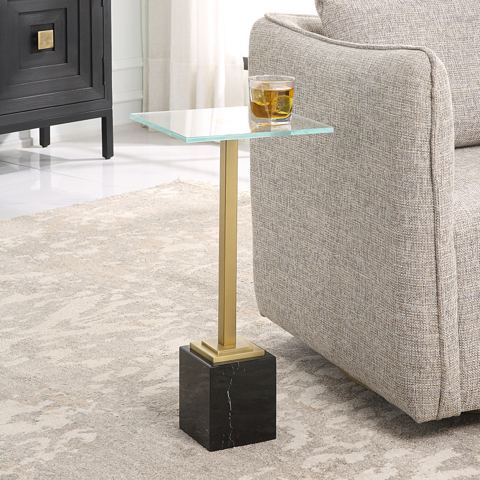 Contemporary 11 quotx 24 quotIron WhiteGlass Marble Brushed Brass Accent Table   Contemporary   Side Tables And End Tables   by Uttermost  Houzz