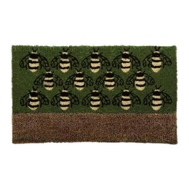 Busy Bees Boot Scrape Bumble Bee Rectangle Indoor And Outdoor Coir Door Welcome Mat Green