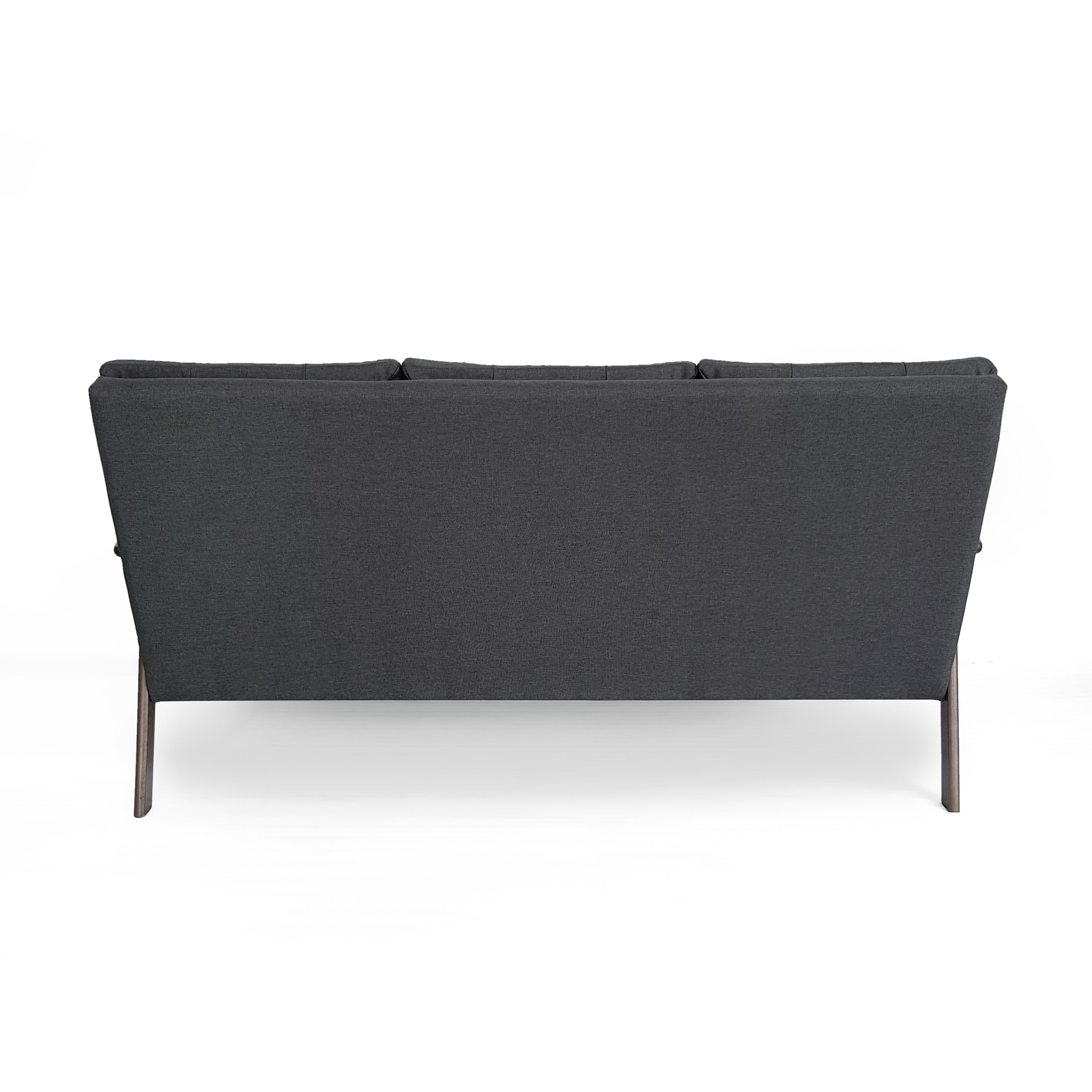 Samulle Mid Century Waffle Stitch Tufted Accent Sofa with Rubberwood Legs - Black and Walnut Finish