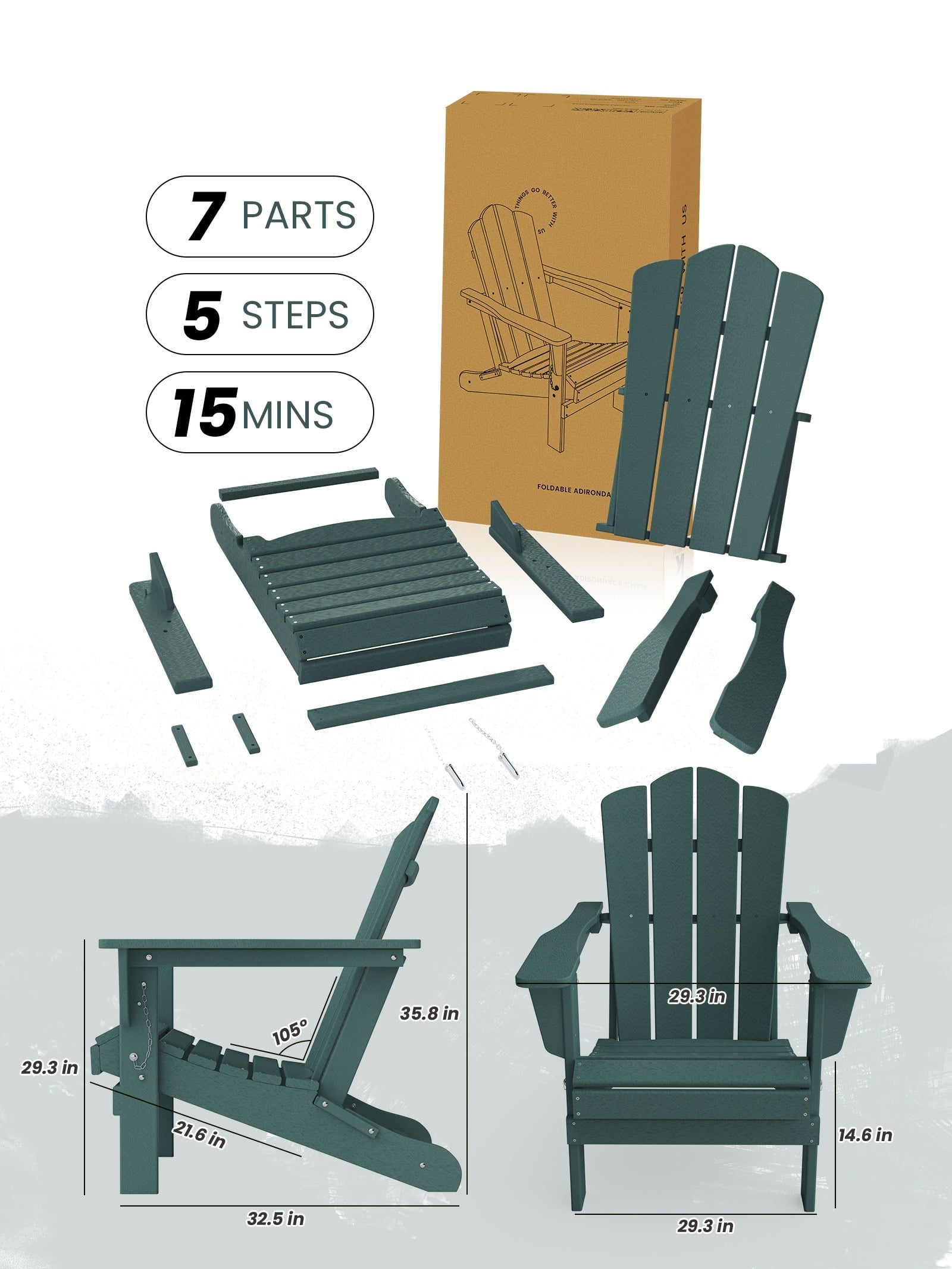 Folding Outdoor Patio Plastic Adirondack Chair for Garden, Green