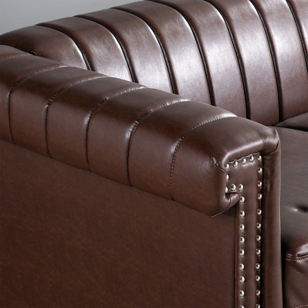 83 quotFaux leather Square Arm Sofa with Nailhead Trim   Traditional   Sofas   by AquaView Inc  Houzz