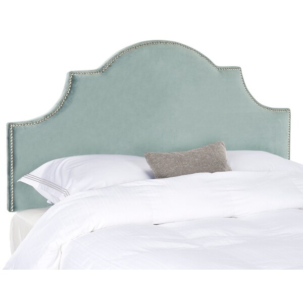 SAFAVIEH Hallmar Wedgwood Blue Cotton Upholstered Arched Headboard - Silver Nailhead (King) - - 9989344