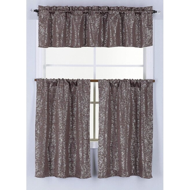 3 PC Sabrina Kitchen Curtain Set Decorative Blackout Printed Foil Window Panels   Set of 1 (54 in x 15 in)   2 (27 in x 36 in)