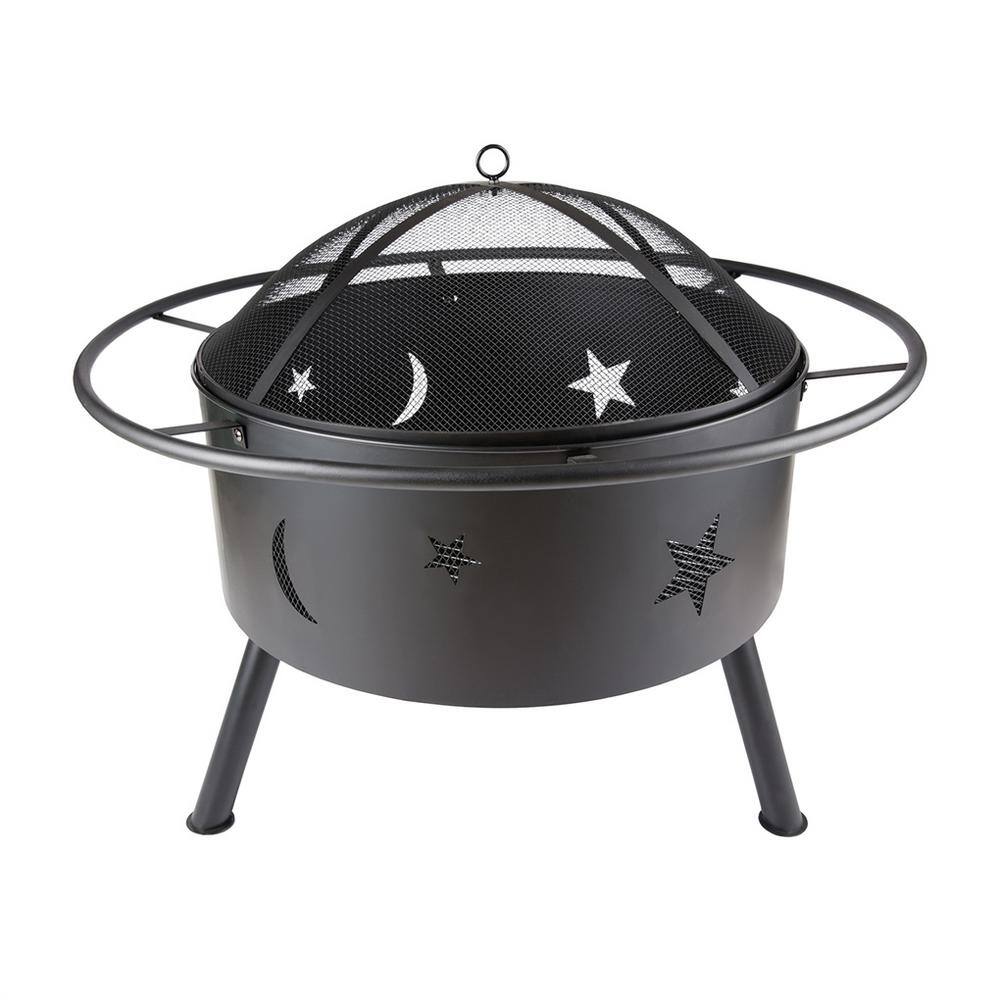 Afoxsos 32.08 in. W x 26.38 in. H Outdoor Powder Coated Iron Fire Pit with Barbecue Rack Cooking Grate and Fire Poker Round HDMX827