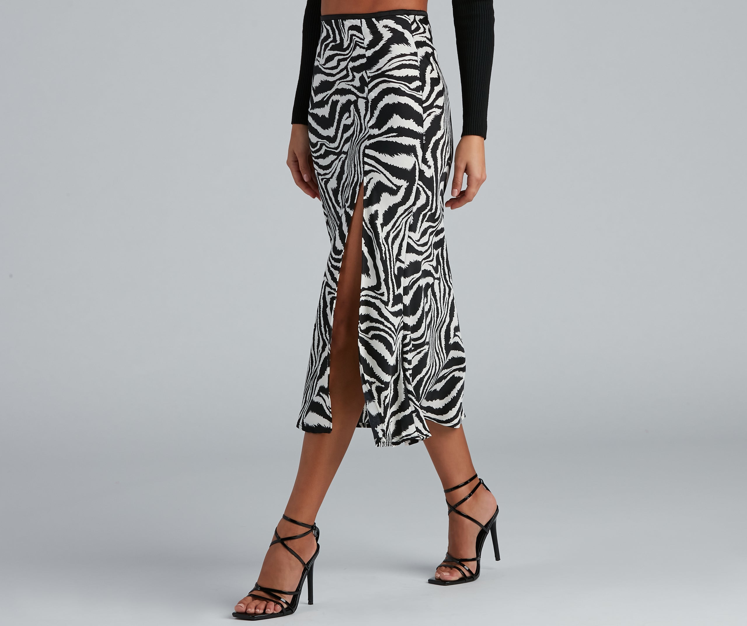 So Sleek Satin Zebra Midi Skirt