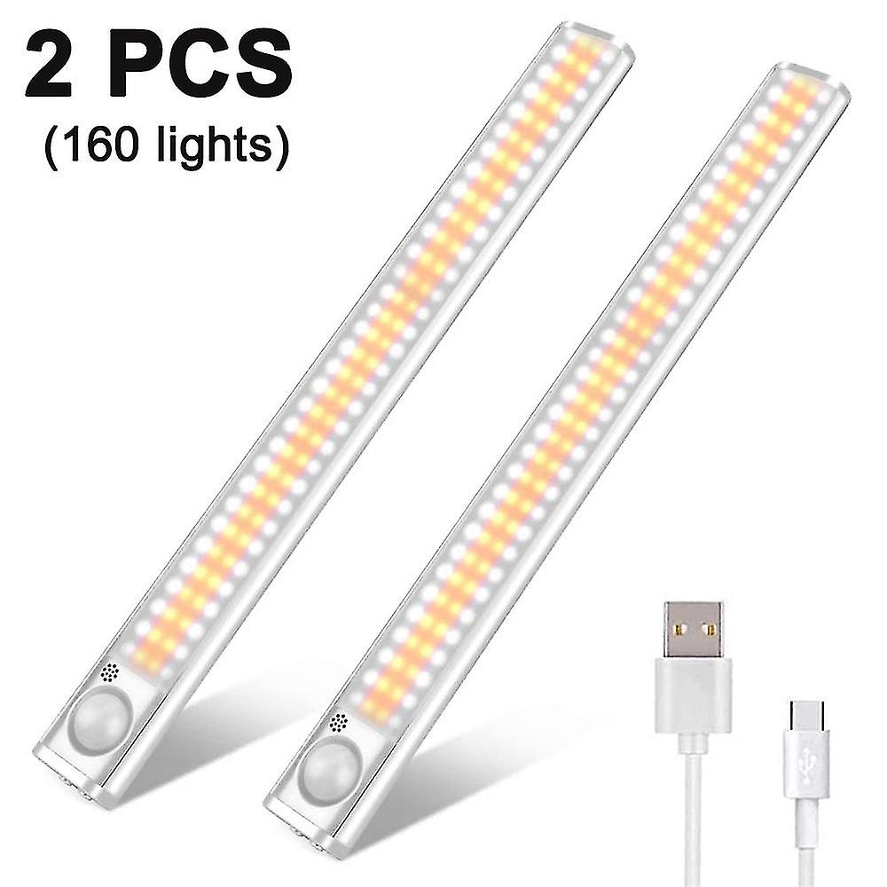 2er-pack 160 Led Cabinet Lights Movement Detectors Untersching Lighting Wireless Interior Lighting Battery-operated Light Bar Dimmable Rechargeable Li