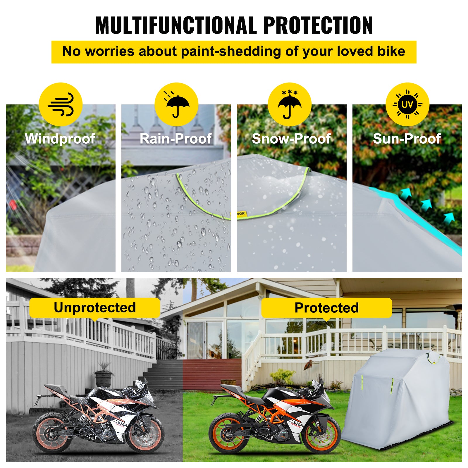 VEVOR Motorcycle Shelter， Waterproof Cover， Heavy Duty， 420D Oxford Motorbike Shed Anti-UV， 106.3