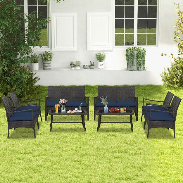 Tangkula 8 Pieces Outdoor Patio Pe Wicker Sofa W Tempered Glass Coffee Table For Porch amp Backyard