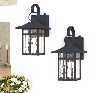 Maxax Hawaii Montpelier 1-Light Black Hardwired 12.4 in. H Outdoor Sconce Dusk to Dawn Wall Lantern Sconce (2-Pack) MX7003-W1BK