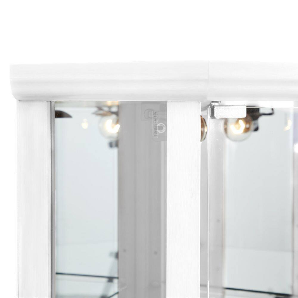 JHCA0012 Back-White Lighted Corner Curio Cabinet With Mirror V2-JHCA0012-WT