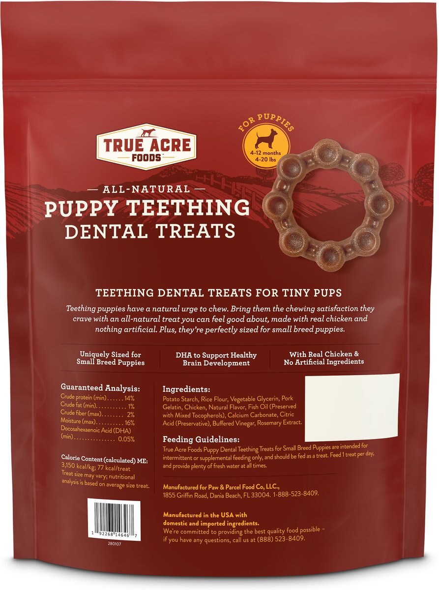 True Acre Foods All-Natural Puppy Dental Teething Ring Original Flavor Dental Dog Treat