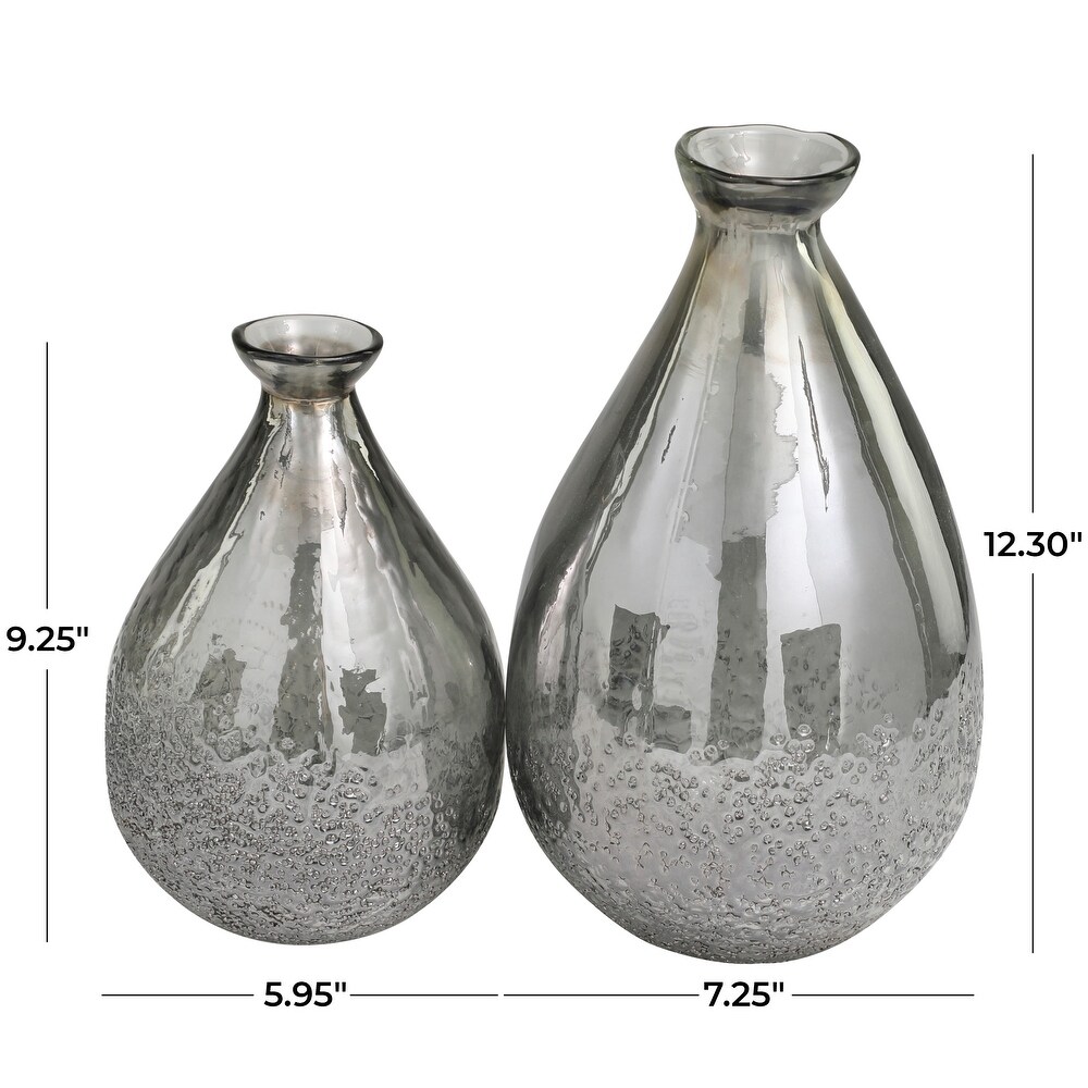 Gray Glass Textured Teardrop Vase (Set of 2)