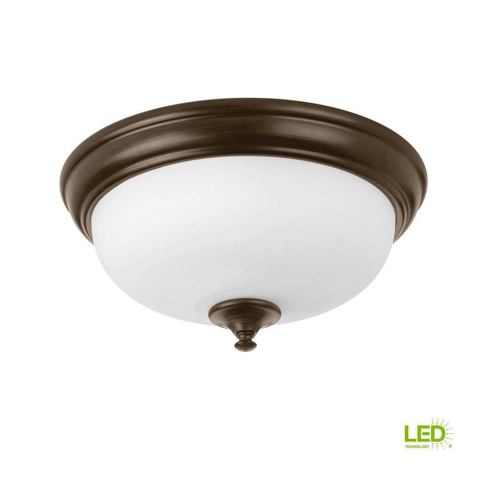 Progress Lighting 13 in. Alabaster Collection 21 -Watt Antique Bronze Integrated LED Flush Mount P350002-020-30